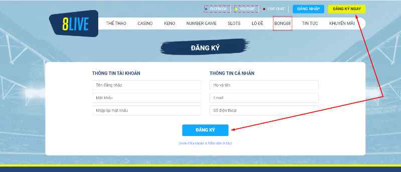 Đăng ký tài khoản nhà cái 8LIVE